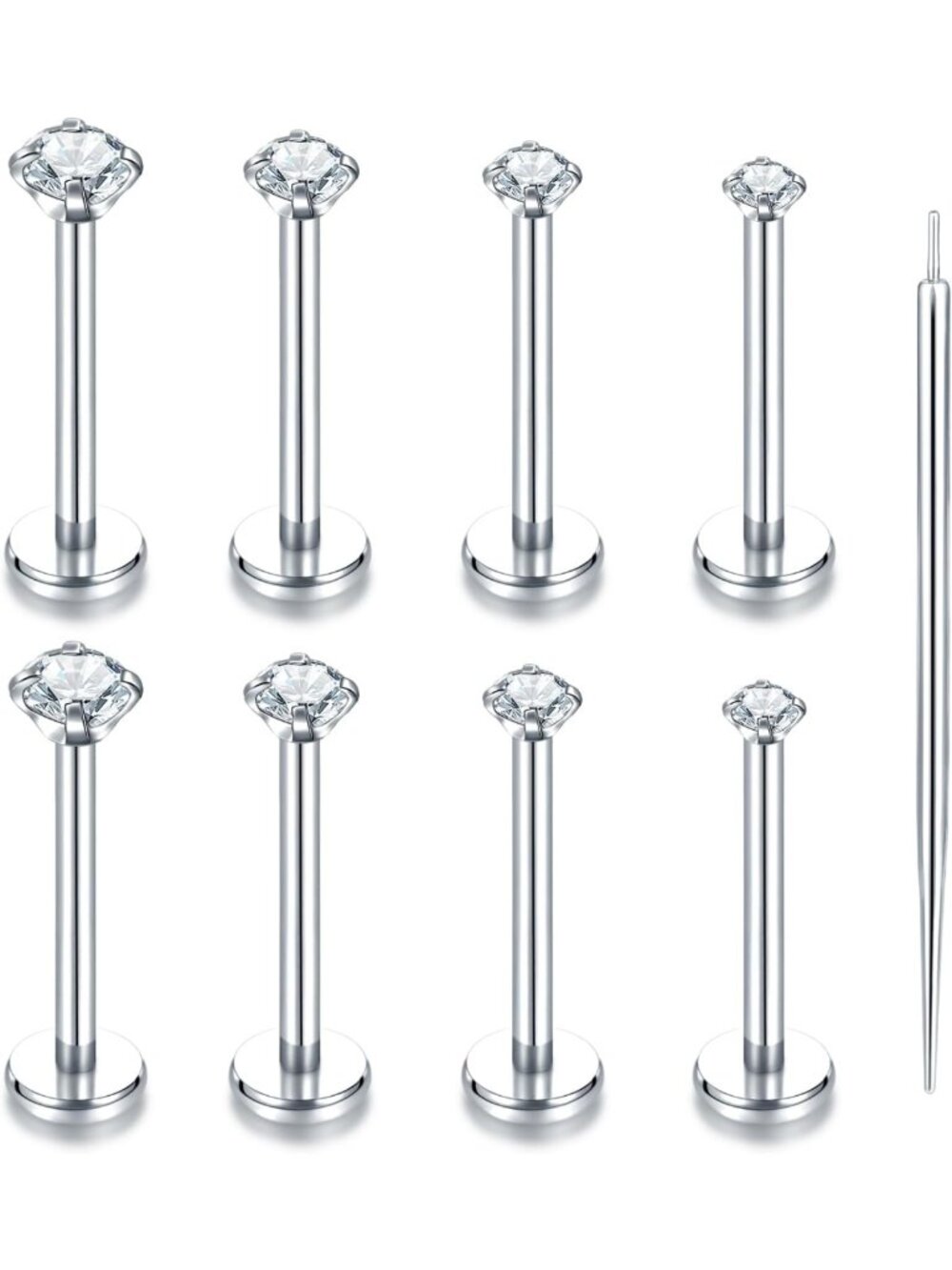 Threadless Push-In Lip Rings 16G/18G/20G - CZ Studs & Stainless Steel Cartilage